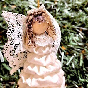 Handmade Little "Yo-yo Scrunchie" Angel Christmas Tree Ornaments